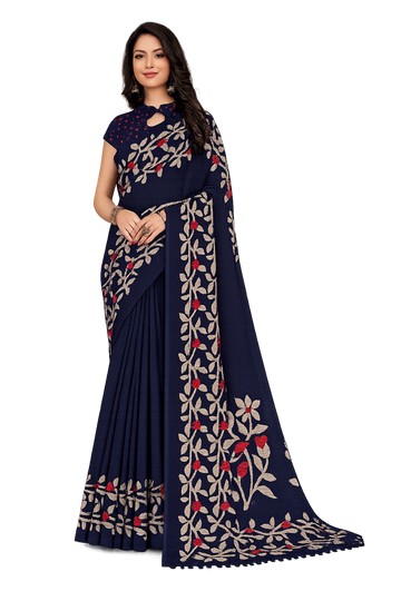 NAVY BLUE COLOR JUTE SILK SAREE