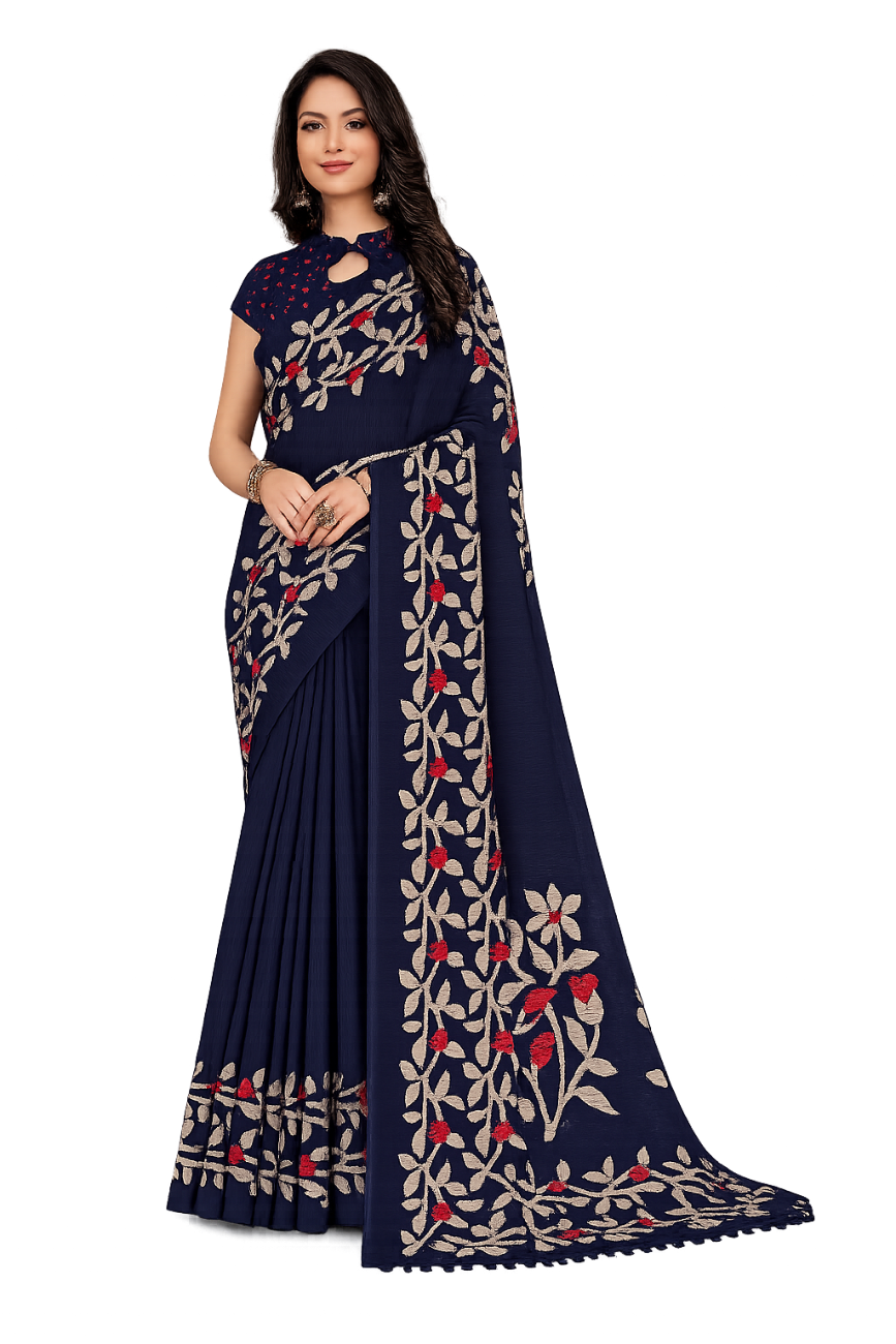 NAVY BLUE COLOR JUTE SILK SAREE