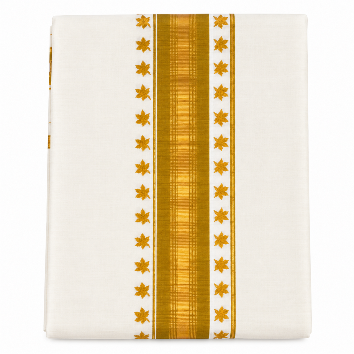 kerala kasavu saree with olive gold color printed designs