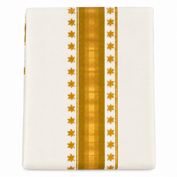 kerala kasavu saree with olive gold color printed designs