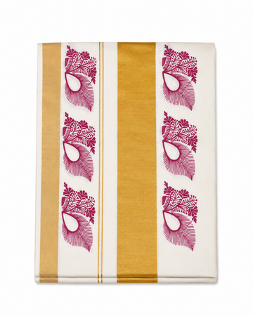 kerala kasavu saree with maroon color floral print designs