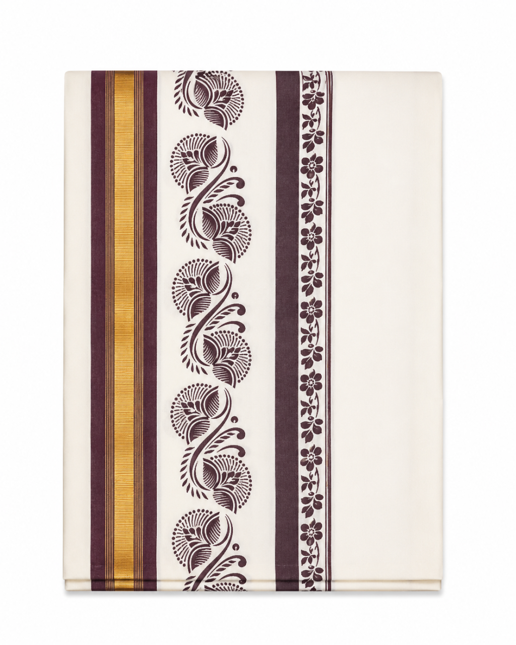 kerala kasavu saree with coffee brown color printed designs