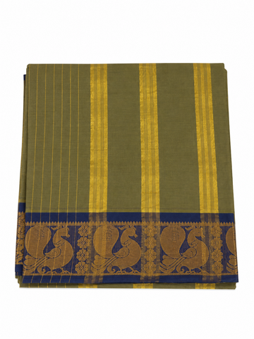 Olive green and navy blue color handloom chettinadu cotton saree