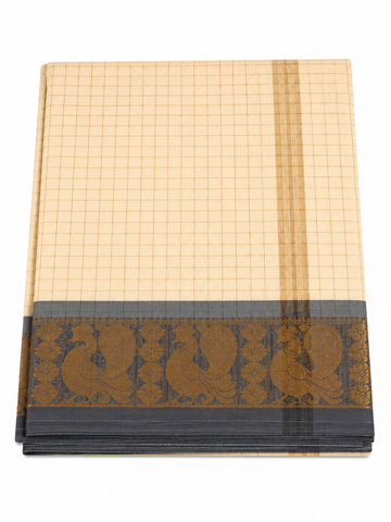 Cream and grey color handloom chettinadu cotton  saree