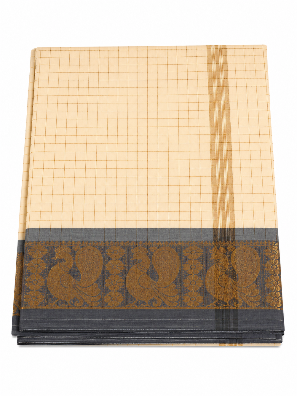 Cream and grey color handloom chettinadu cotton  saree