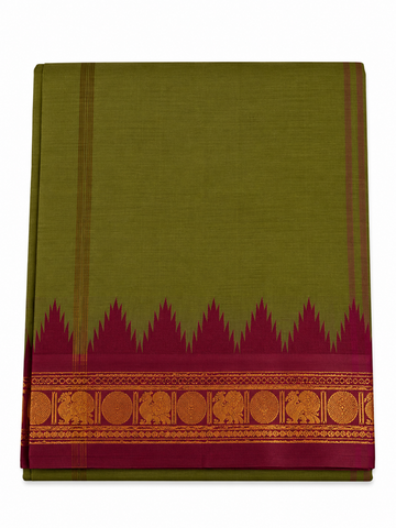 olive green with maroon color handloom chettinadu cotton saree