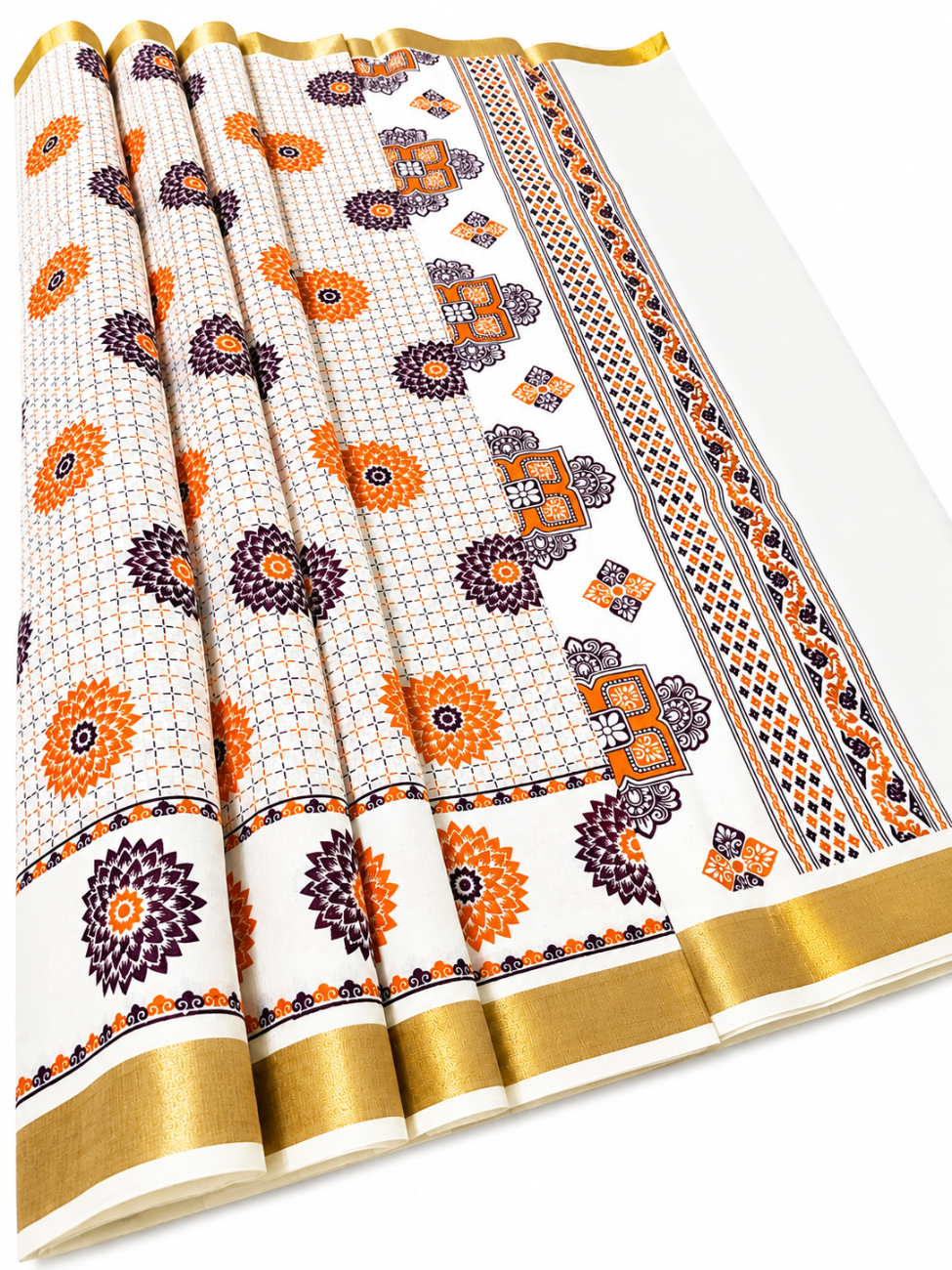 Kerala kasavu saree with floral print design