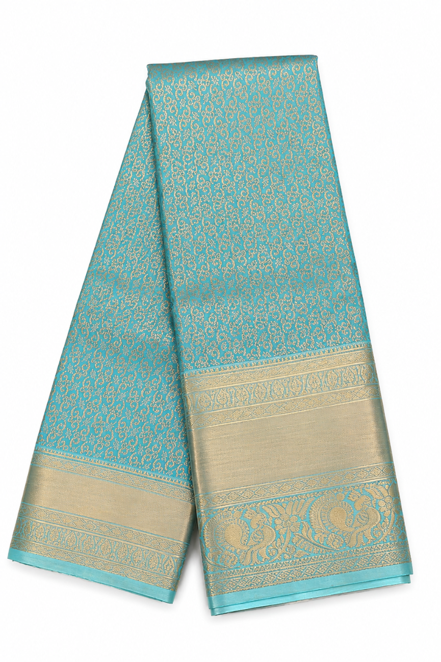 Turquoise blue color mysore tissue silk saree