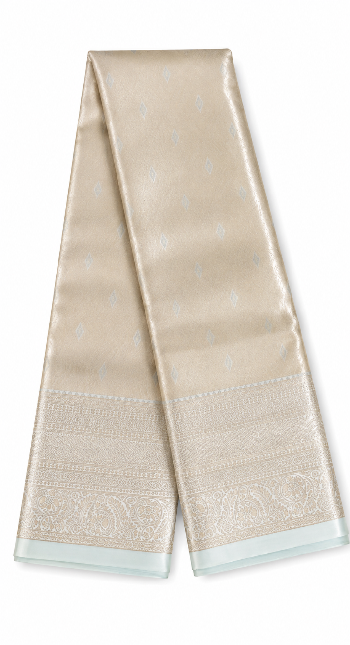 Golden beige color mysore tissue silk saree