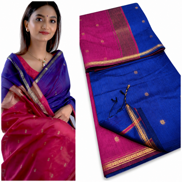ROYAL B LUE WITH MAGENTA PINK MAHESWARI COTTON SAREE