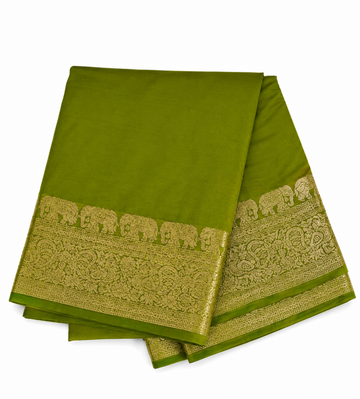Olive green color pure mysore silk saree