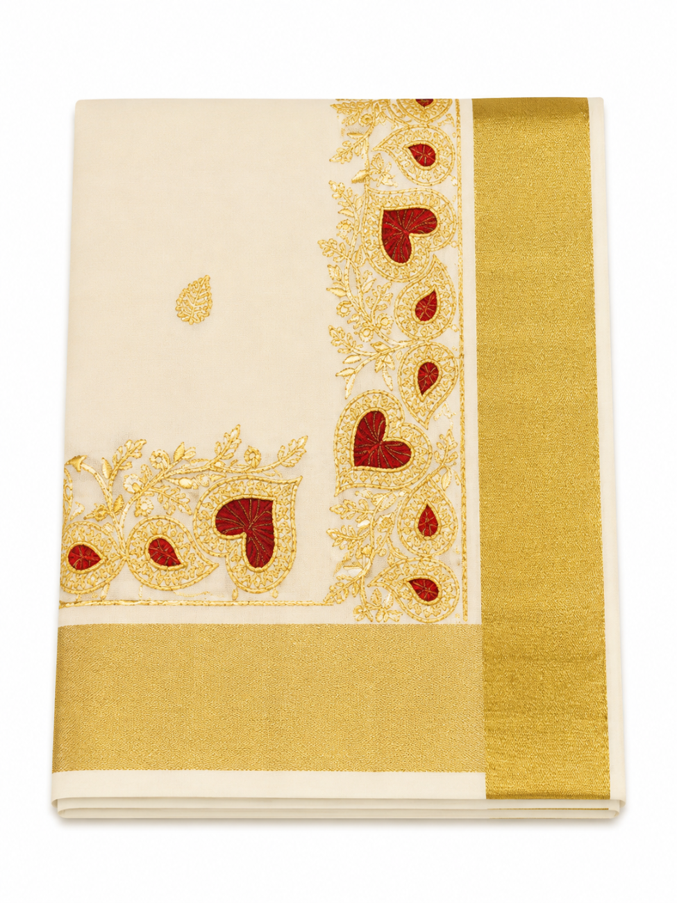 KERALA KASAVU SAREE WITH MAROON COLOR EMBROIDERY WORK