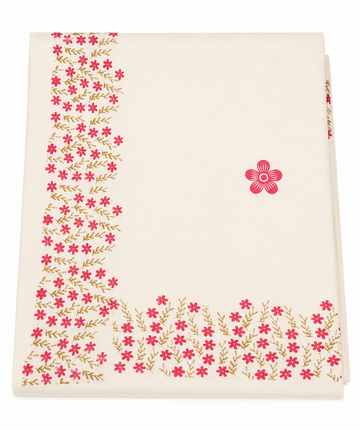 KERAL KASAVU SAREE WITH PINK FLORAL PRINT DESIGNS