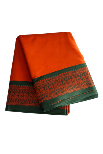 BRIGHT ORANGE WITH DEEP GREEN WITH COPPER ZARI TRADITIONAL MOTIF KALYANI SILK SAREE