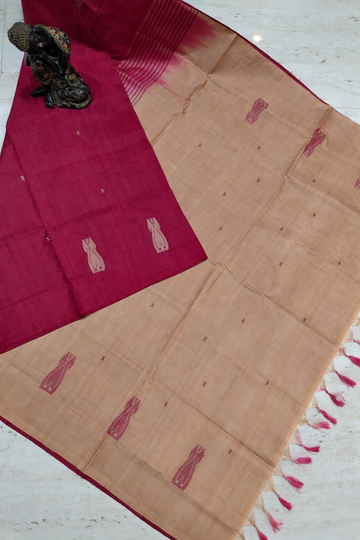 DEEP MAROON WITH BEIGE CONTRAST PURE BANANA SILK SAREE