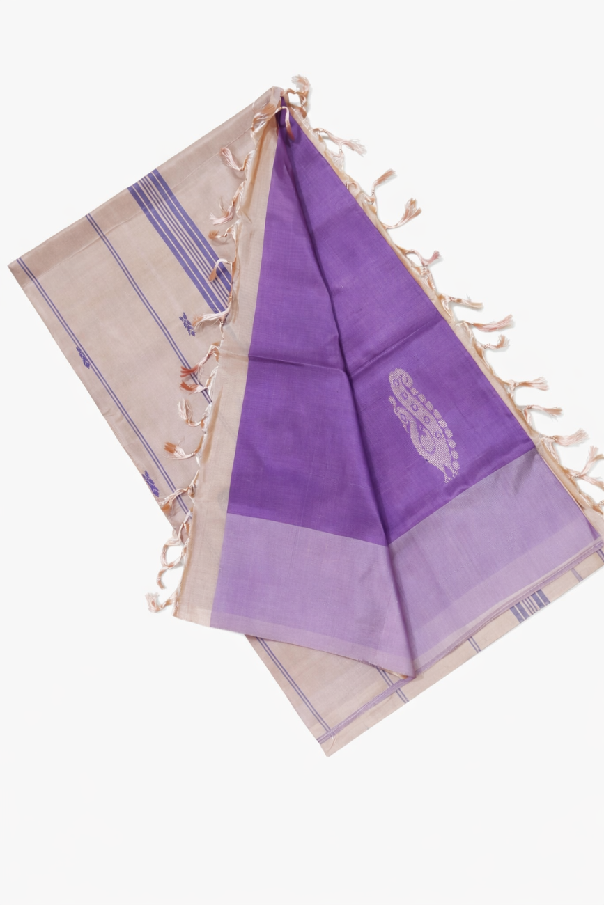 LAVENDER WITH BEIGE CONTRAST PURE BANANA SILK SAREE