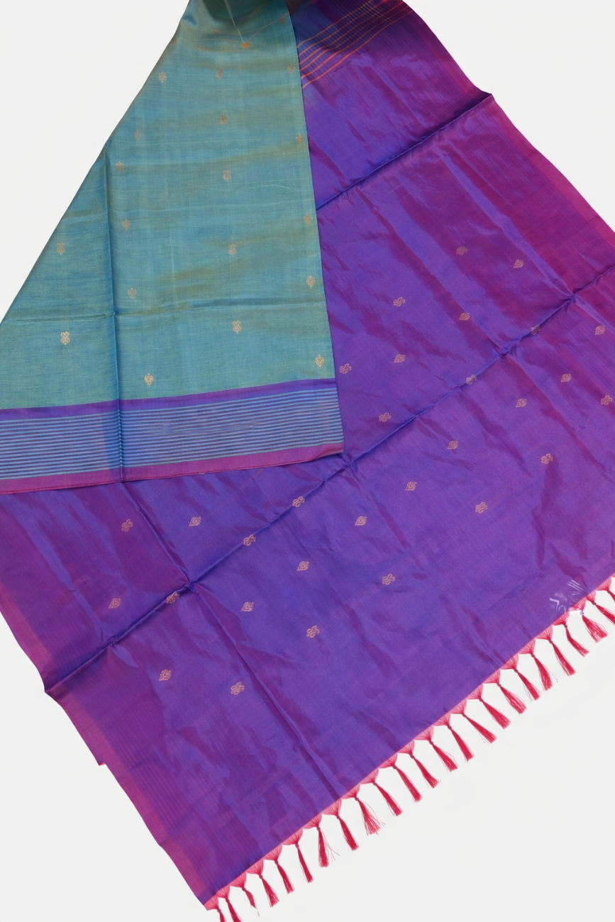 ROYAL PURPLE WITH TEAL GREEN PURE BANANA SILK SAREE