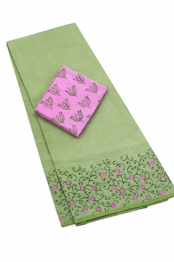 SAGE GREEN SOUTH COTTON SAREE