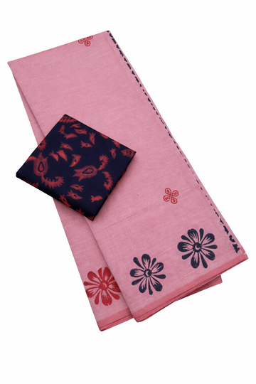 LIGHT PINK COLOR SAREE WITH BLACK BLOUSE SOUTH COTTON SAREE