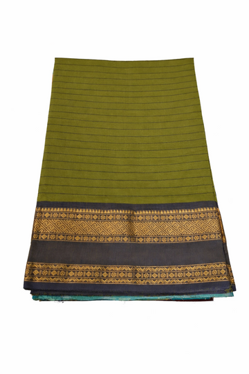 OLIVE GREEN WITH GOLDEN ZARI HANDLOOM CHETTINADU COTTON SAREE