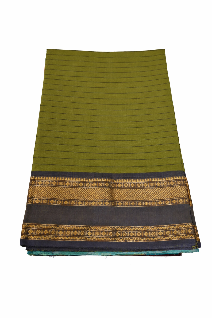 OLIVE GREEN WITH GOLDEN ZARI HANDLOOM CHETTINADU COTTON SAREE