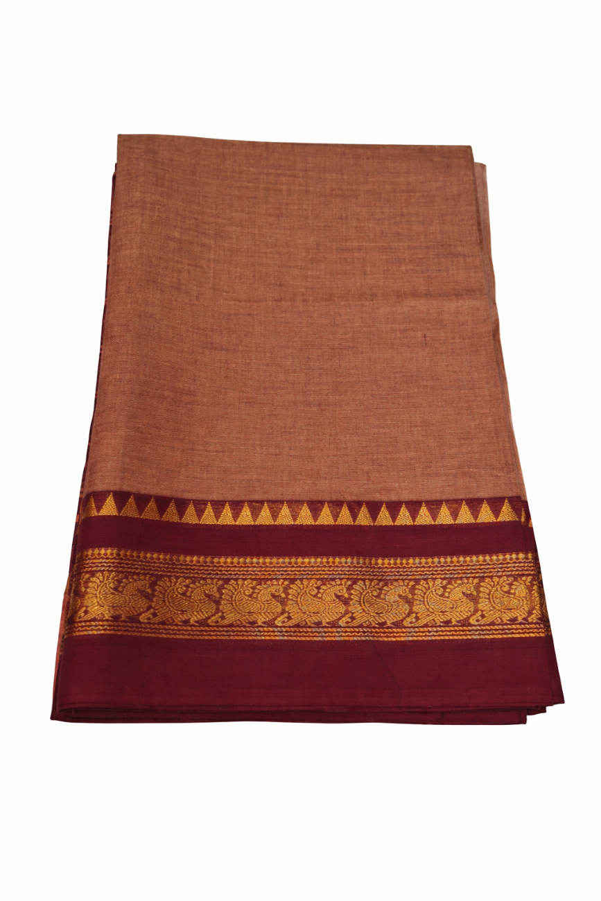 MAROON WITH GOLDEN ZARI HANDLOOM CHETTINADU COTTON SAREE