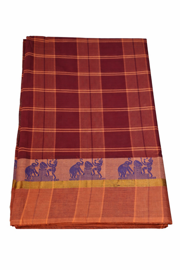 DEEP MAROON AND PEACH COLOR HANDLOOM CHETTINADU COTTON SAREE