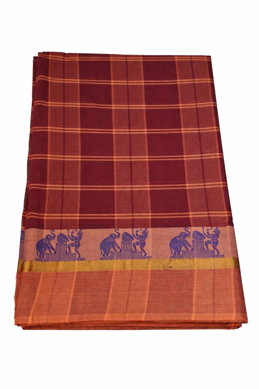DEEP MAROON AND PEACH COLOR HANDLOOM CHETTINADU COTTON SAREE