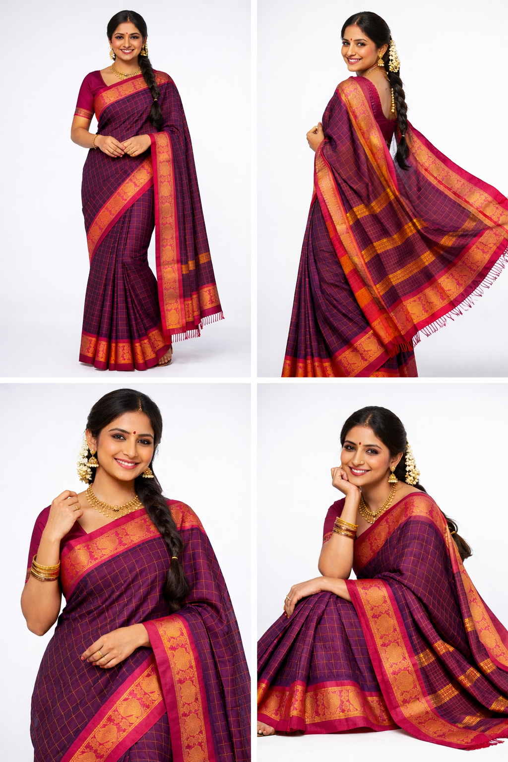 MAROON WITH PINK BORDER CHECKED SUNGUDI COTTON SAREE