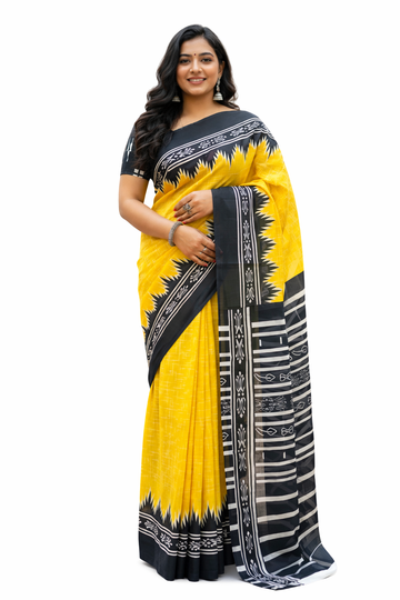 YELLOW WITH BLACK MULMUL COTTON