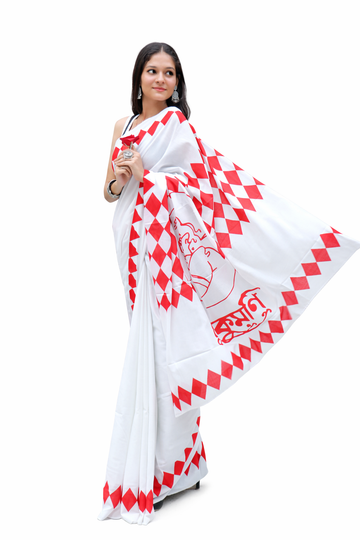 WHITE WITH RED MULMUL COTTON
