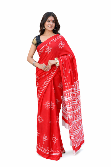 RED COLOR MULMUL COTTON SAREE