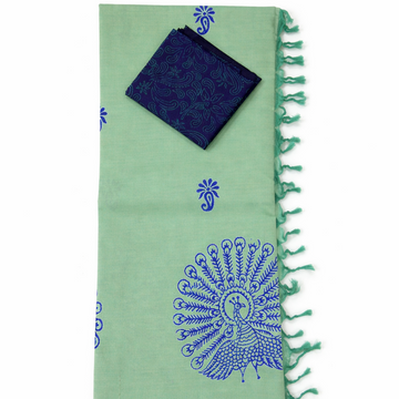 PISTA GREEN WITH BLUE COLOR SOUTH COTTON SAREE