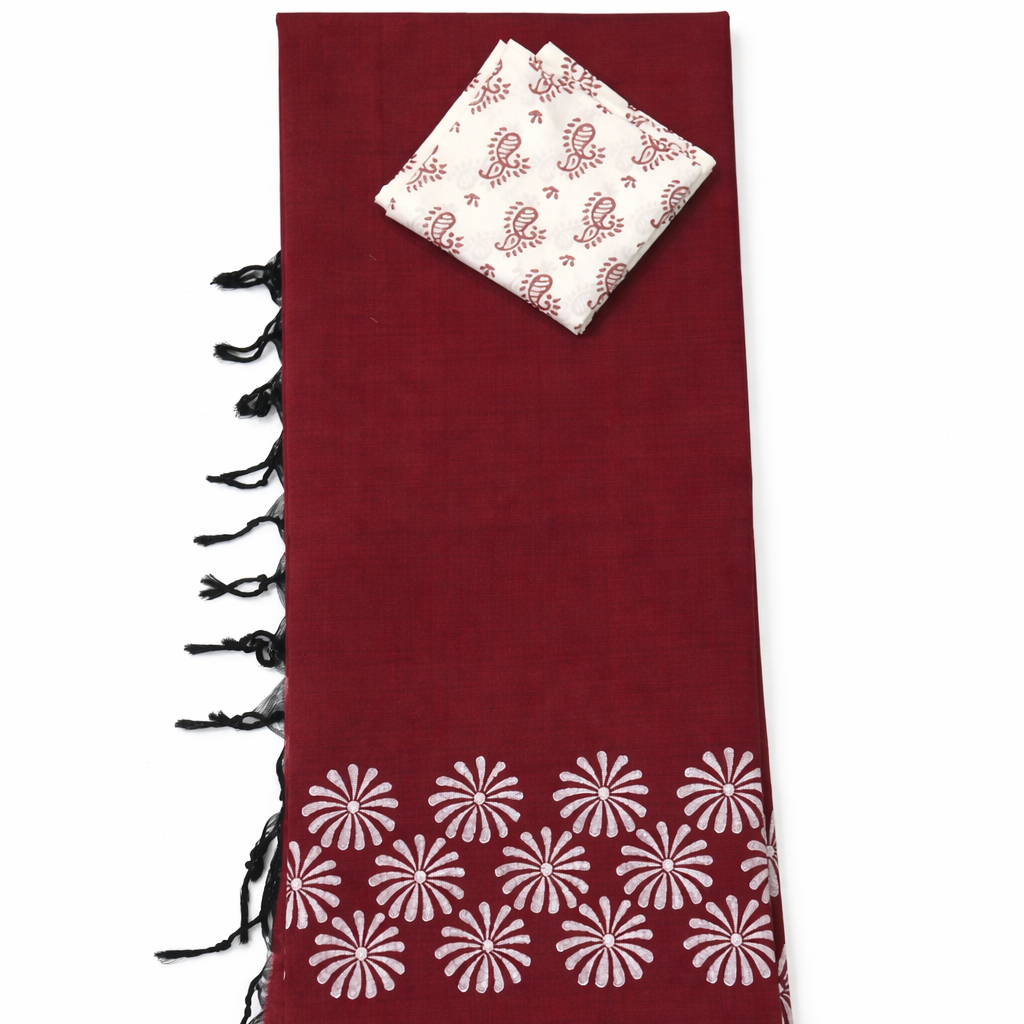 MAROON COLOR WITH WHITE FLORAL PRINT SOUTH COTTON SAREE