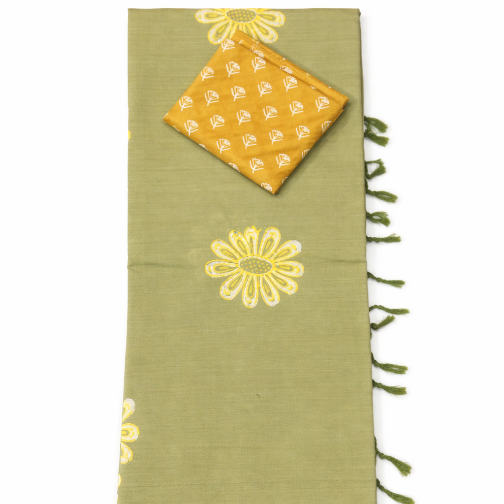 GREENISH YELLOW COLOR SOUTH COTTON SAREE