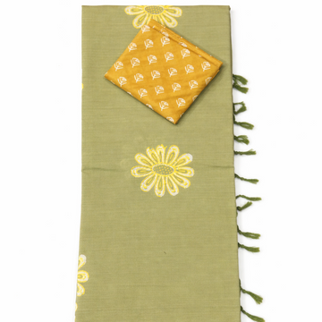 GREENISH YELLOW COLOR SOUTH COTTON SAREE
