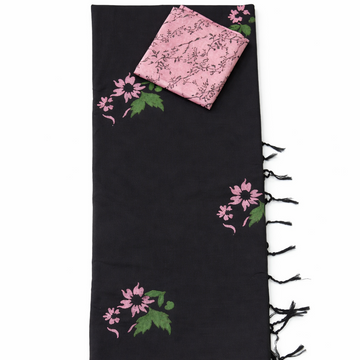 BLACK WITH BABY PINK SOUTH COTTON SAREE