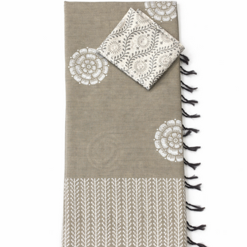 BEIGE COLOR WITH FLORAL PRINT SOUTH COTTON SAREE