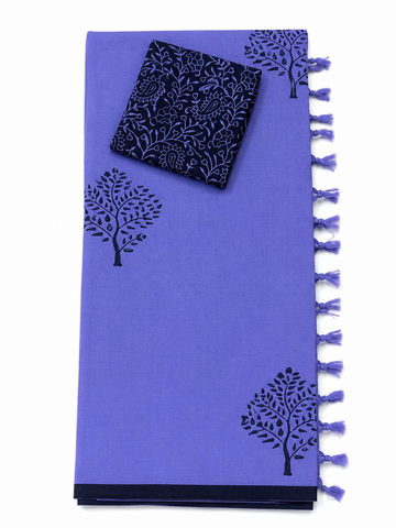 LAVENDER WITH BLACK COLOR SOUTH MIXED COTTON SAREE