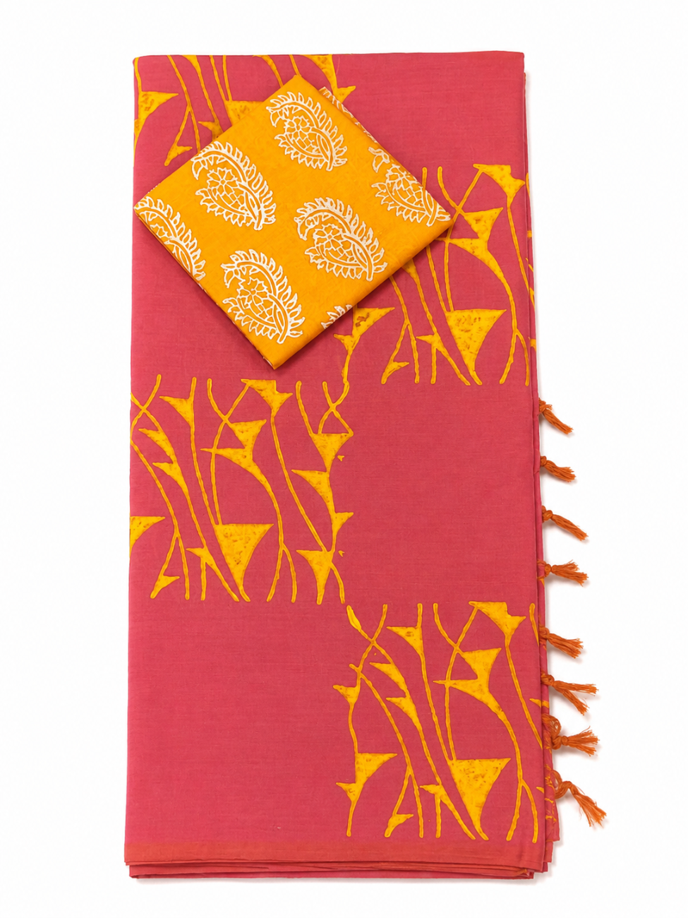 ROSE PINK WITH YELLOW COLOR SOUTH MIXED COTTON SAREE