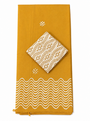 YELLOW WITH WHITE FLORAL PRINT SOUTH MIXED COTTON SAREE