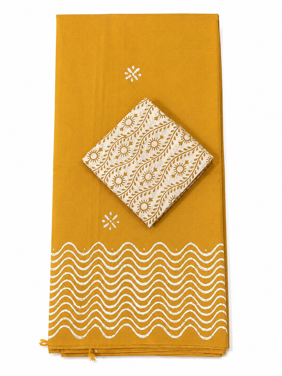 YELLOW WITH WHITE FLORAL PRINT SOUTH MIXED COTTON SAREE