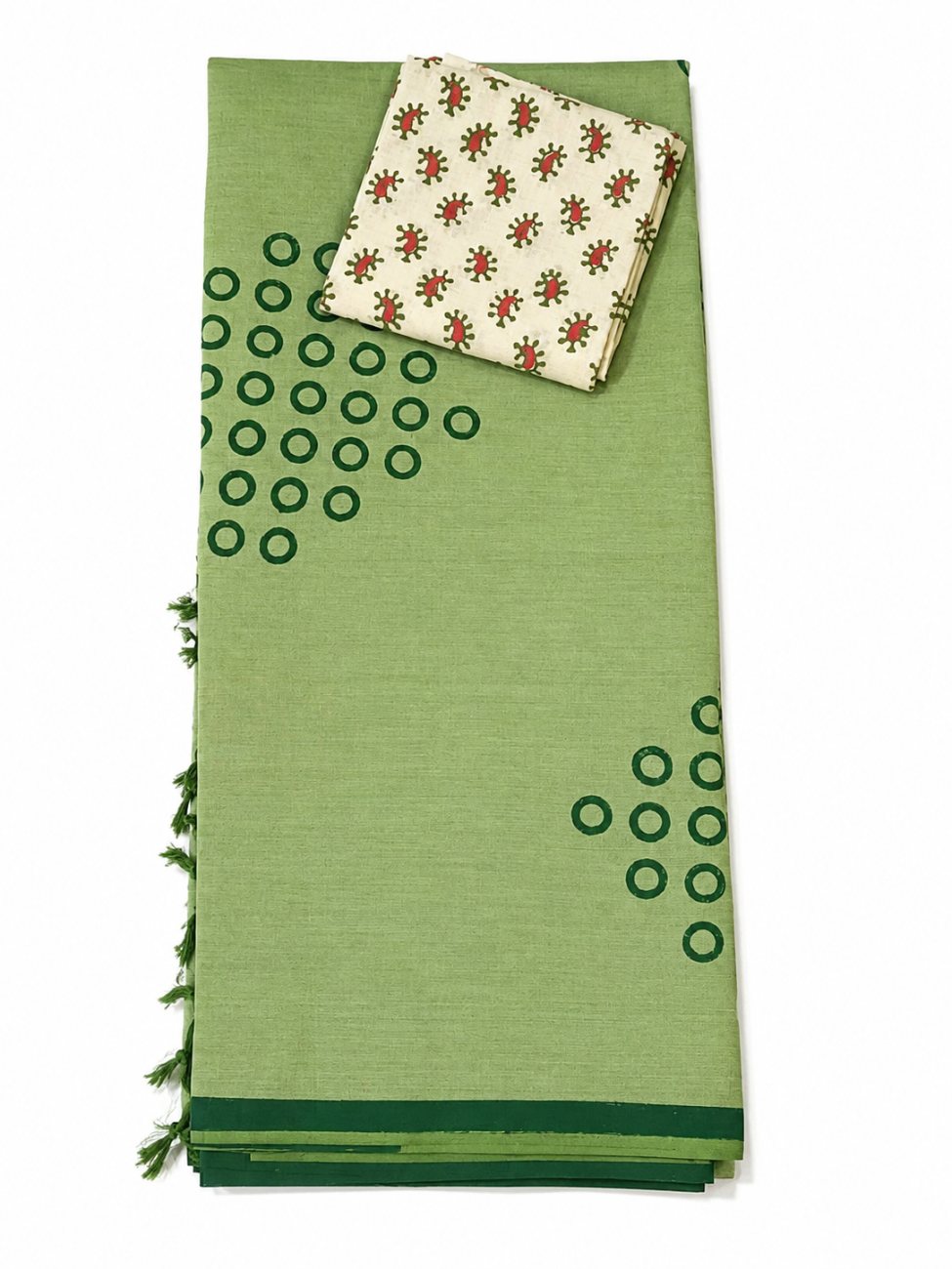 PASTEL GREEN WITH DARK GREEN PRINTED SOUTH MIXED COTTON SAREE