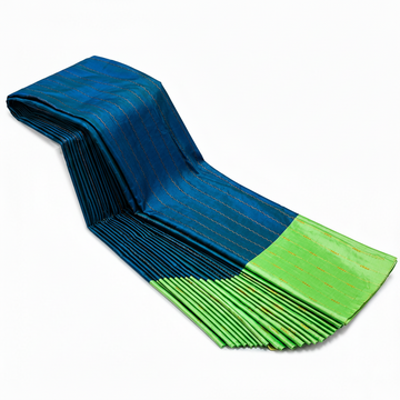 NAVY BLUE WITH PARROT GREEN AARANI DOUBLE COLOR SILK SAREE