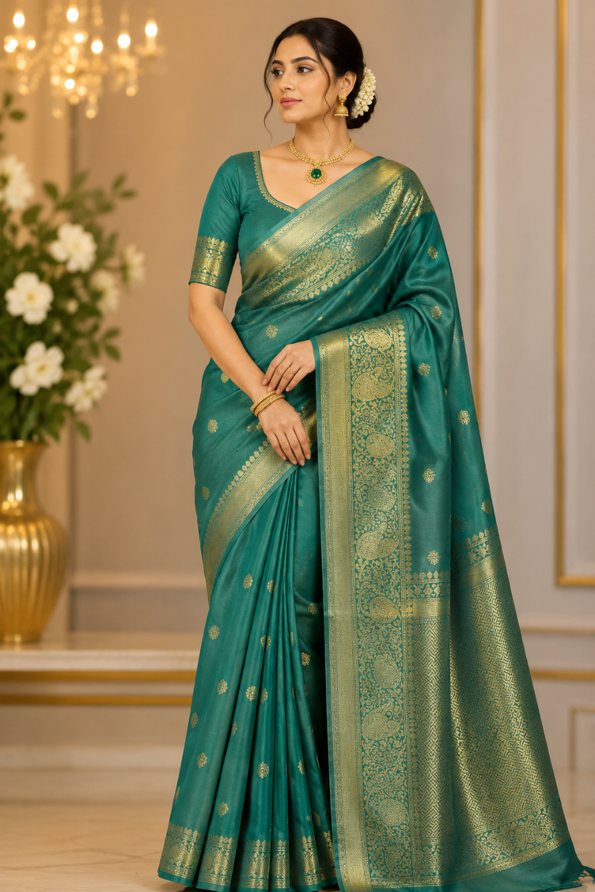 SEA GREEN COLOR BANARASI SILK SAREE