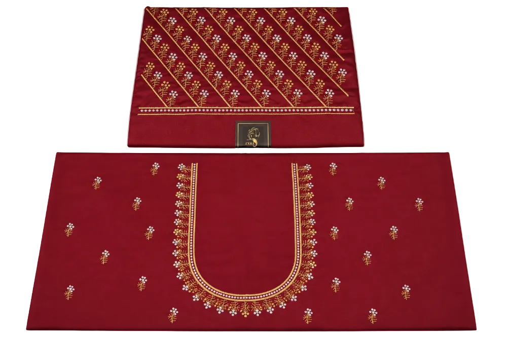 MAROON COLOR EMBROIDERY COTTON SILK BLOUSE PIECE