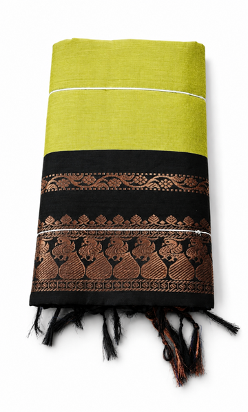 LIGHT GREEN WITH BLACK COLOR KALYANI COTTON SAREE