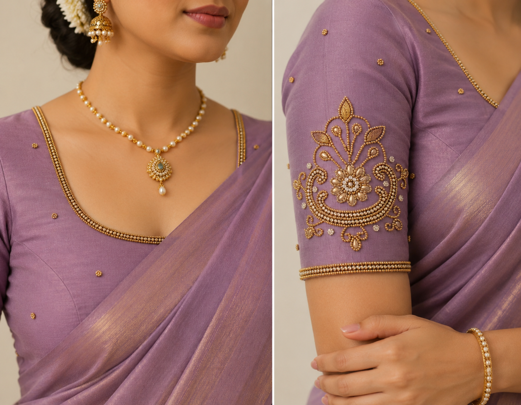 LAVENDER COLOR AARI WORK COTTON SILK BLOUSE PICE