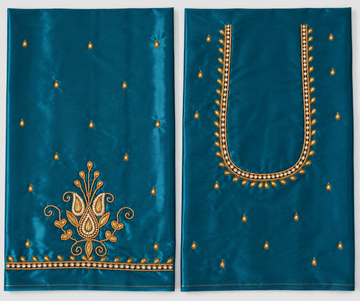 TEAL BLUE COLOR AARI WORK SILK COTTON BLOUSE PIECE