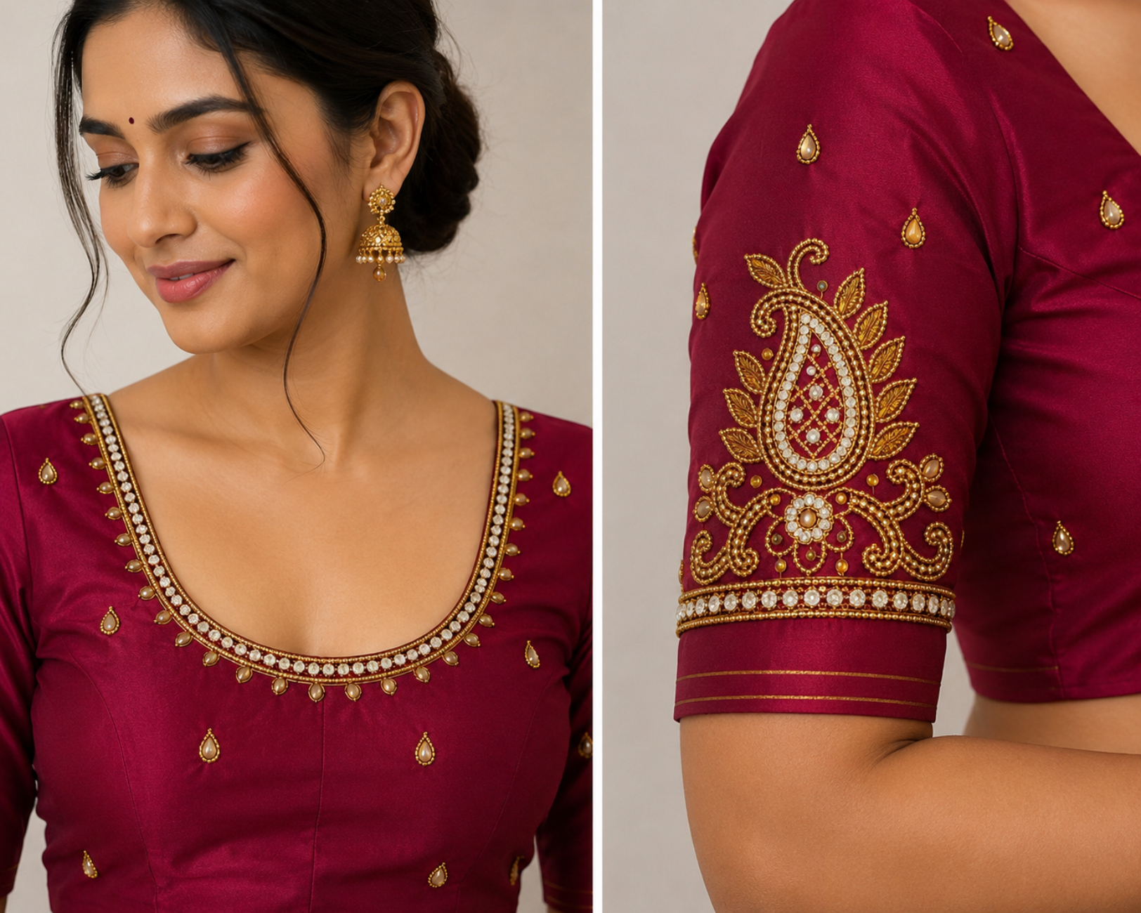 WINE MAROON AARI WORK SILK COTTON BLOUSE